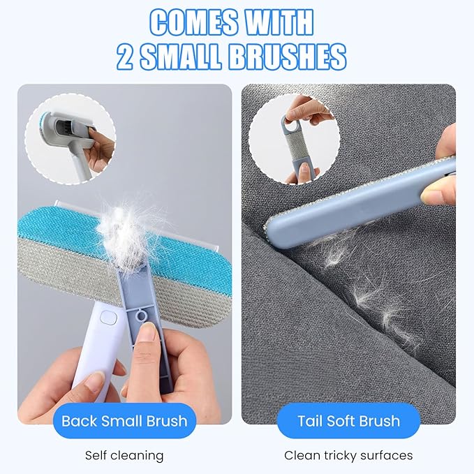 Pet Hair Remover, Reusable 4 in 1 Pet Hair Removal Tool Brush for Lint, Multifunctional Cat & Dog Hair Remover for Couch Furniture Car Bed Window Clothes, Washable Brush with Long Handle & 2 Scrapers
