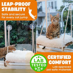 Cat Window Perch - Hammock Bed for Cats Inside - Solid Wood Seat, 4 Strong Suction Cups, Soft Cushion - Rustic Indoor Pet Shelf