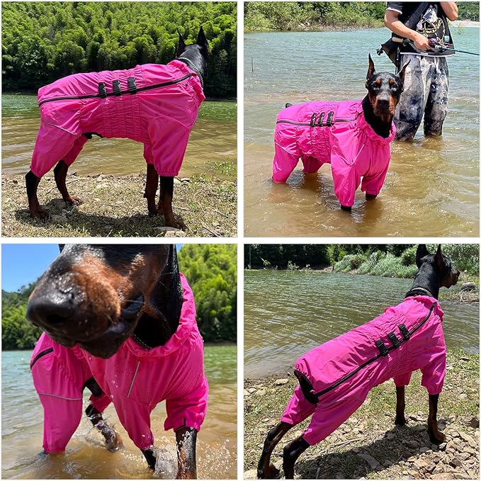Dogs Waterproof Jacket, Lightweight Waterproof Jacket Reflective Safety Dog Raincoat Windproof Snow-Proof Dog Vest for Small Medium Large Dogs Rosered L
