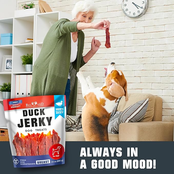 Beloved Pets Dog Treats Duck Jerky 1.5 LB - Human Grade Pet Snacks - Natural High Protein Meat Dried Strips - Best Chews for Training Small & Large Dogs - Bulk Soft Pack