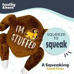 Huxley & Kent Funny Dog Toy w/Squeaker – Thanksgiving Fall Power Plush Squeaky Dog Toys for Small, Medium & Large Dogs – Soft Stuffed Animal for Indoor Play & Fetch - I'm Stuffed Turkey, Large