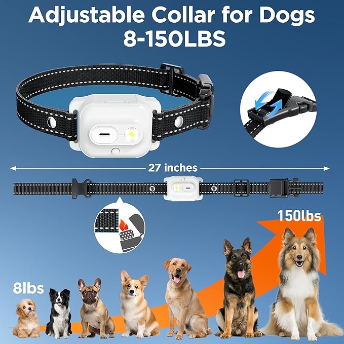 Dog Training Collar,Dog Shock Collar with Remote Control, 3300FT and 4 Training Modes Beep,Vibration,Safe Shock,LED Light,IPX7 Waterproof Rechargeable E-Collar for All Breeds (8-150 lbs)