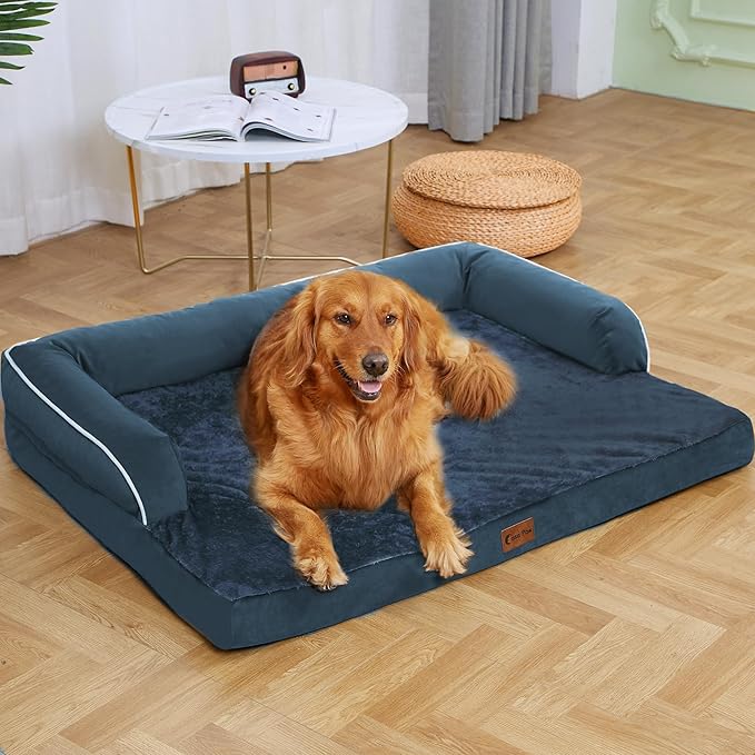 Orthopedic XXL Dog Beds, Waterproof Egg Crate Foam Big Pet Bed for All Breed Sized Dogs 53x42Inch, Washable Extra Large Dog Couch Bed with Removable Cover and Non-Slip Bottom, Navy Blue