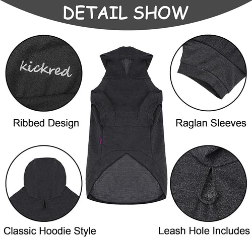 Basic Dog Hoodie Sweatshirts, Pet Clothes Hoodies Sweater with Hat and Leash Hole, Soft Cotton Outfit Coat for Large Medium Small Dogs, Dark Grey (X-Large)