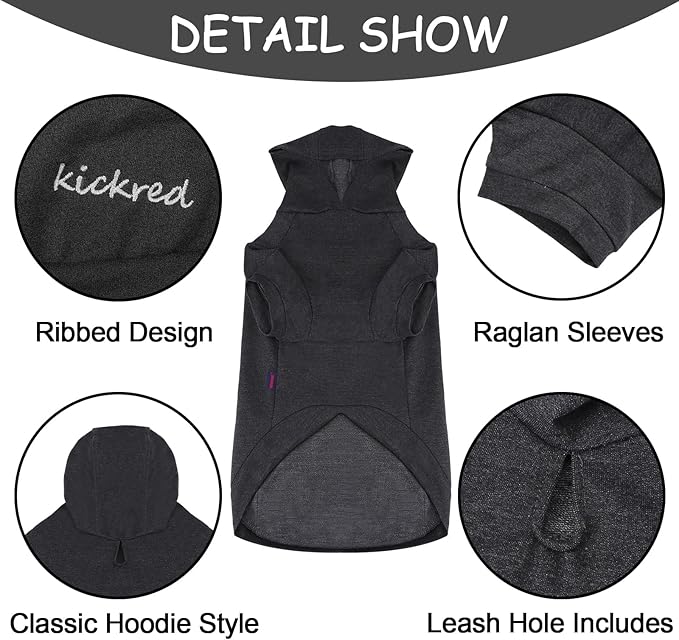 Basic Dog Hoodie Sweatshirts, Pet Clothes Hoodies Sweater with Hat and Leash Hole, Soft Cotton Outfit Coat for Large Medium Small Dogs, Dark Grey (Medium)