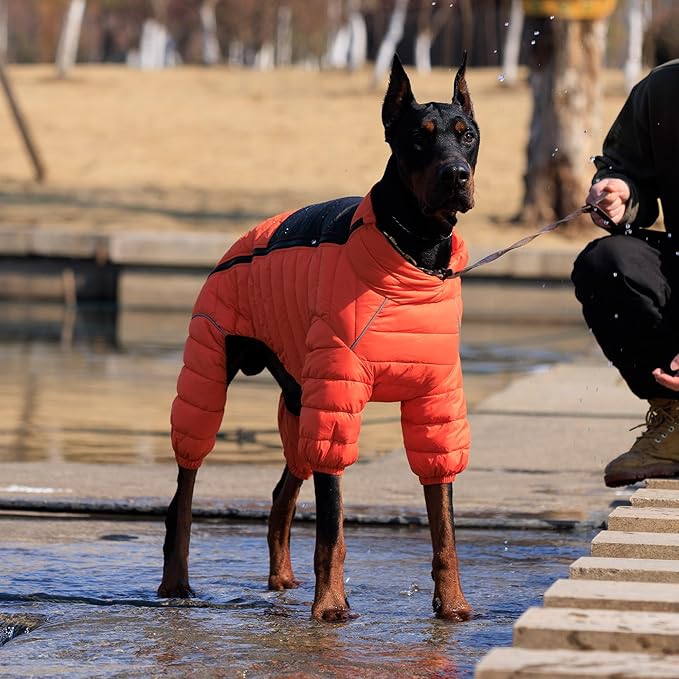 Orange S Warm Dog Vest, 4 Legs Covered Windproof Reflective Waterproof Outdoor Dog Snow Jacket - Zippered Adjustable Sizes for Small to Large Dogs