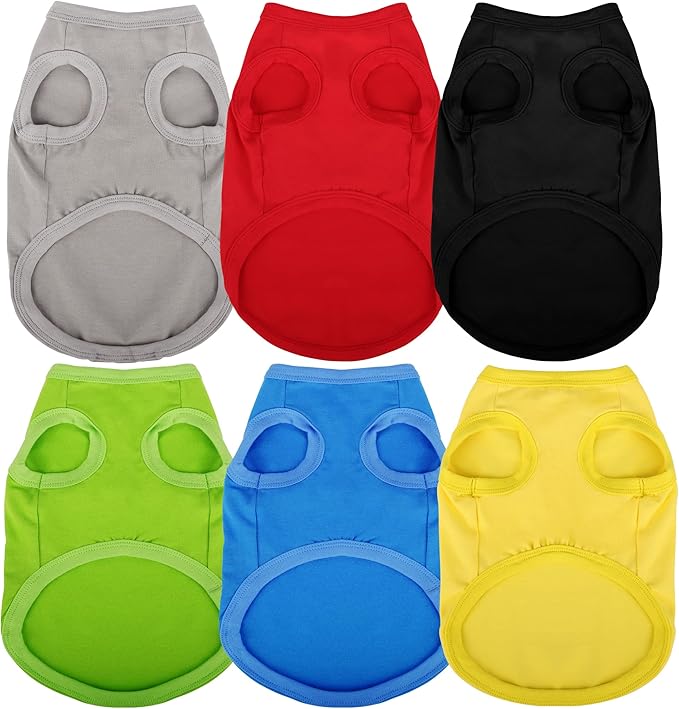 Paiaite 6 Pieces Plain Dog Shirt Sleeveless Puppy Cotton Dog Shirts Breathable Pet Apparel Tank Top Colorful Puppy Sweatshirt Clothes for Small Medium Dogs XS