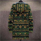 Mens Aztec Print Hoodie Heavyweight Cotton Fleece Jacket Zip Up Warm Long Sleeve Hooded Winter Midi Coat
