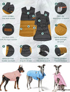 SPACE LION Dog Puffer Jacket, Down Winter Coat, Durable Outdoor Coat for Cold and Windy Conditions, Waterproof, Lightweight Jacket, Adjustable Fit for Small, Medium, Large Dogs(BlackKhaki,20/XL)