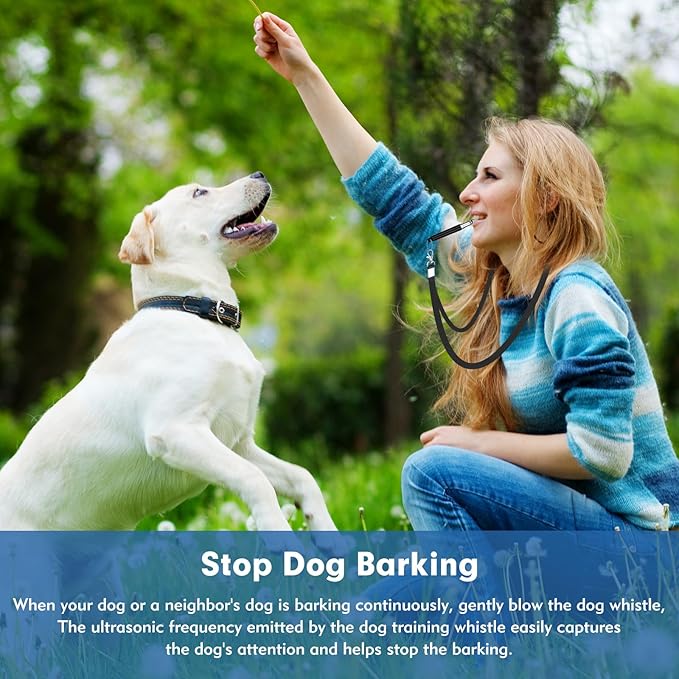 Dog Whistle, ﻿2 Pack Adjustable Frequency Silent Training Ultrasonic Dog Whistle to Stop Barking and Recall Training with Lanyard (Black and White)