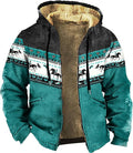 Men's Western Aztec Jackets Hooded Cowboy Hoodie Warm Full Zip Ethnic Vintage Long Sleeve Coat Fall Winter Tops