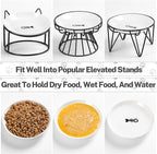 Cat Food Bowls, Whisker Friendly Ceramic Cats Bowls with Nonslip Silicone Bottom, Pack of 6 Quiet Dishes and Plates for Feeding Indoor Cats, Kittens and Small Dogs(Fishbone + Cat Paw)