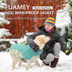 FUAMEY Dog Coat for Large Dogs,Waterproof Dog Winter Jacket with Harness Built in Puppy Cold Weather Coats Reflective Pet Vest with Zipper Warm Fleece Dogs Snowsuit Windproof Mint Green L