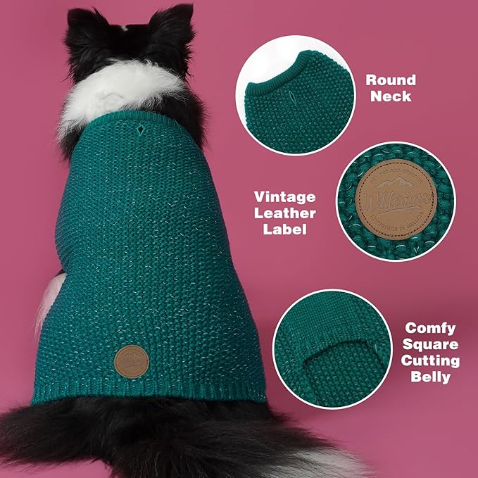 KYEESE Dog Christmas Sweater for Large Dogs with Leash Hole Warm Pullover with Reflective Yarn Male Thick Stretchy Knitwear Winter Soft Pet Coat boy Cold Weather Comfy Dog Sweaters,Green, XX-Large