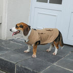 Workwear Style Dog Coats with Harness Built in for Small Dogs Windproof Warm Puppy Jacket with Storage Pockets for Cold Winter,LightBeige XXL