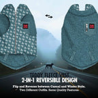 Tuff Pupper Reversible Fleece Sweater Vest for Dogs | Lightweight Comfortable Insulated Jacket | Front Zip Closure | Machine Washable | Built-in Leash Hole | Sizes for All Breeds (XL, Teal)