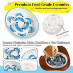 Ceramic Cat Slow Feeder Bowl - Vibrant Cat Feeding Bowl - Cute Maze Food Dish for Slow Eating - Dishwasher Safe - 6.3''W x 1.2''H - 7 OZ - Green