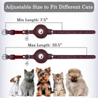 OOPSDOGGY Cat Collar for AirTag Holder, Leather Kitten Collars with Elastic Strap & Bell, Non Breakaway Adjustable Small Pet Collars for Indoor & Outdoor for Boy, Girl (Burgundy)