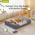 Dog Beds for Large Dogs, Orthopedic Dog Bed with Cooling Gel Memory Foam, Waterproof Large Pet Bed with Removable Washable Cover, 36" Pet Sofa Couch Dutch Velvet with Bone Toy, Dark Gray