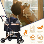 Pet Stroller for Small Dogs, Lightweight Small Dog Stroller for Dogs Cats with 6 Shock Absorption System, Detachable Carrier Suitable for Car Seat & Hand Carry, Safe Outings, Black