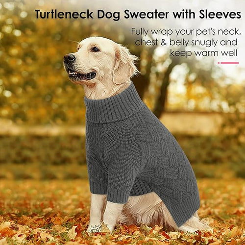 AOFITEE Dog Sweater, Warm Dog Sweaters for Large Dogs, Halloween Dogs Sweater, Turtleneck Girl Pet Sweaters, French Bulldog Sweatshirt, Knit Female Male Pet Knitwear for Winter Fall (Grey Large)