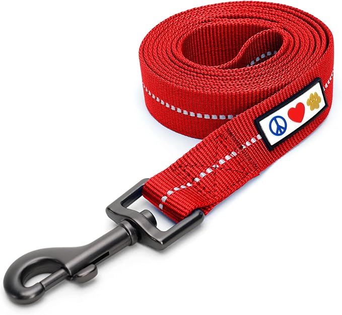 Pawtitas 6 FT Recycled Dog Leash with Reflective Stitched Thread Stitched on Side| Medium Reflective Dog Leash Made from Plastic Bottles Collected from Oceans – Red 6 ft Dog Leash