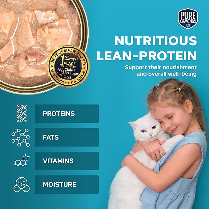 Pure Cravings Tuna and Pumpkin Pate, Canned Wet Cat Food, 100% Mercury-Tested, Moist Can Fish, Grain-Free Protein, Non-GMO, 12 Pack