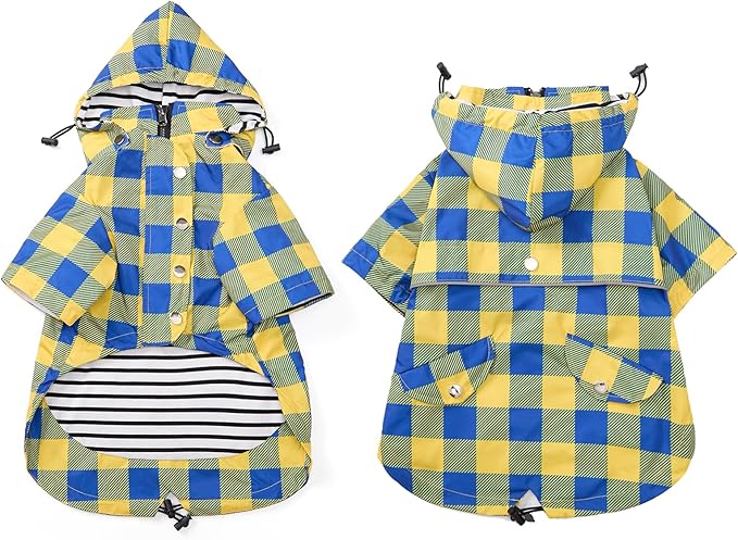 Dog rain Coat Waterproof Raincoat Puppy Jacket with Legs Buttons Zipper Hood Drawstring Fit for Yorkie Terrier Schnauzer Poodle Border Collie Labrador Golden Retriever 8lbs to 80lbs Yellow XXL
