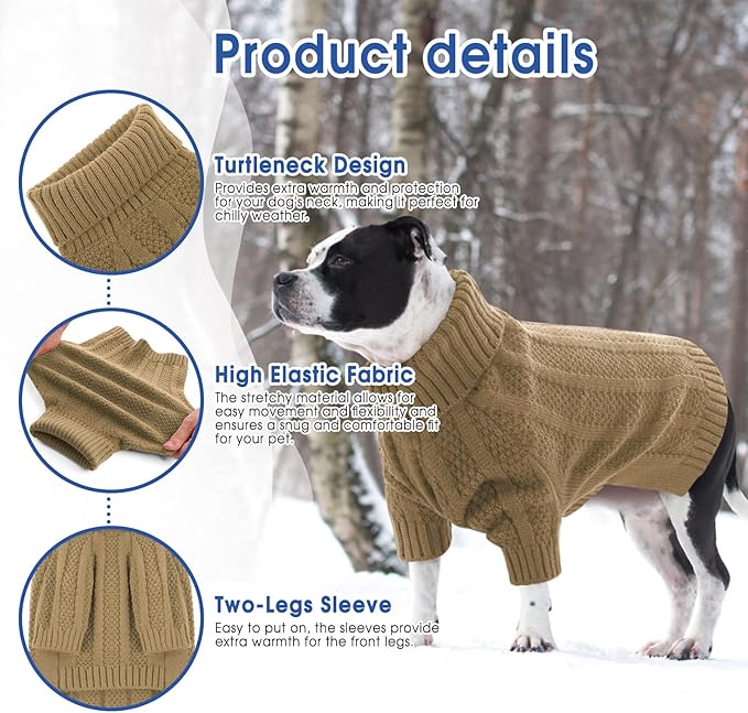 Queenmore XL Dog Sweater,Christmas Dog Sweaters for Extra Large Dogs Girl Boy,Warm Soft Fall Doggy Pullover Clothes,Turtleneck Knitted Pet Winter Apparel for Golden Retriever,Labrador(Camel,XL)