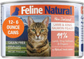 Feline Natural New Zealand Canned Catfood Wet Food, High-Meat, Low-Carb, & Grain Free Cat Food Wet, Lamb & Salmon Feast, 6 oz, Pack of 12