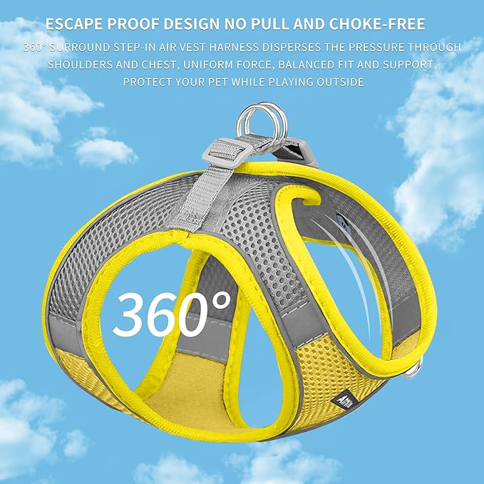 AIITLE Step in Dog Harness and Leash Set - Summer No Pull Escape Proof Harnesses with Soft Mesh and Reflective Bands, Adjustable Pet Outdoor Vest for Small and Medium Dogs Yellow M