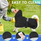 MIGOHI Dog Rain Coat, Hooded Rain Jacket for Dog | Adjustable Hood and Hind Leg Straps Dogs Rain Coat, Reflective Strap for Night Walking, Black, XL