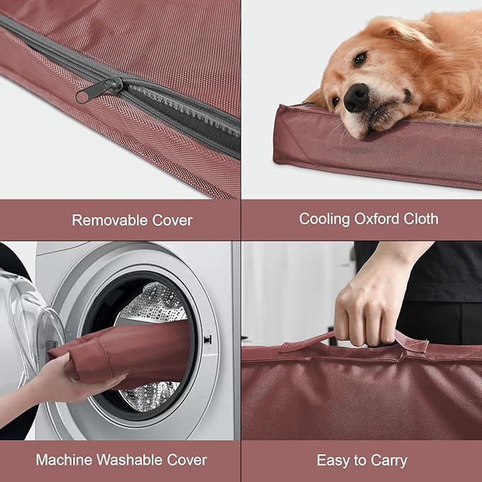 Outdoor Orthopedic Dog Bed, Waterproof Dog Bed for Large Dogs 36x27 Inch, Egg Crate Foam Pet Mat with Washable Removable Oxford Cooling Cover, Pink
