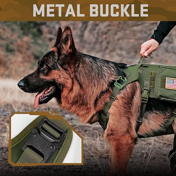Forestpaw Dog Harness Medium Sized,Tactical Dog Harness with Handle,No Pull Military Style Service Dog Vest with Pockets Adjustable for Medium Large Dogs,Green,Chest 19.5-41.5"