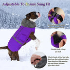Dogcheer Warm Dog Coat, Christmas Dog Jacket Waterproof Puppy Winter Coat with Buckles, Reflective Adjustable Pet Snow Jacket Turtleneck Fleece Sweater for Small Medium Large Dogs - Purple, 2XL