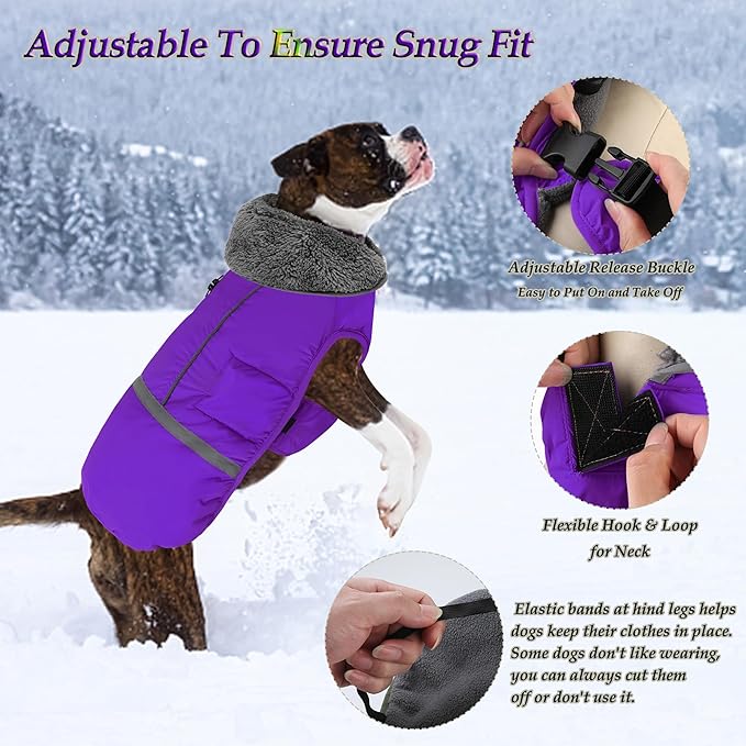 Dogcheer Warm Dog Coat, Fleece Collar Winter Dog Clothes, Reflective Pet Jacket Apparel for Cold Weather, Waterproof Windproof Puppy Snowsuit Vest for Small Medium Large Dogs X-Large