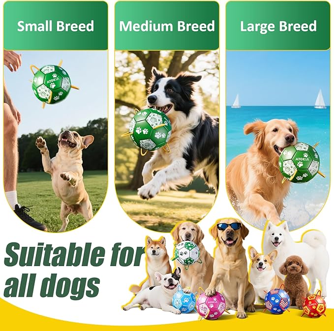 Size 2 Dog Soccer Ball with Straps Durable Training Ball for Pets Interactive Outdoor Dog Toy, Green & White, Paw Design, for Small & Medium Puppie