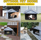 Dreyoo 1 Pack Outdoor Cat Feeding Station for Food & Water, Weatherproof Outdoor Kitty Dining Room Cat Shelter for Stray, Feral Cats and Community Cats, 13”d x 17”w x 15.5'h (Dusty Blue)