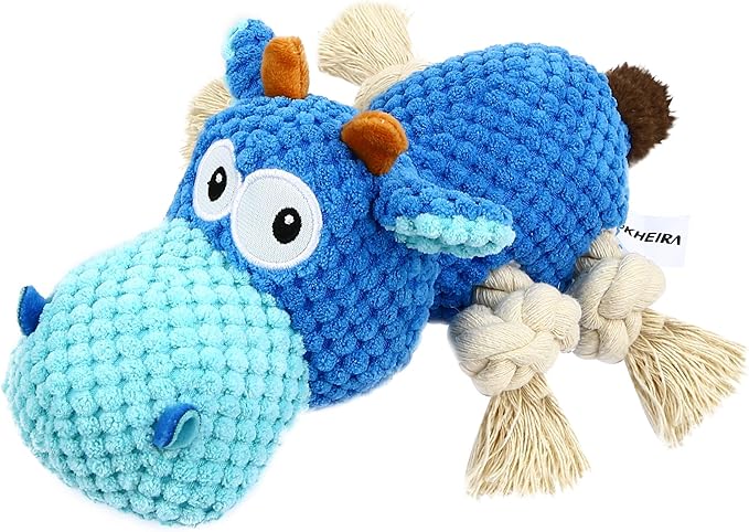 IOKHEIRA Dog Plush Toy for Large Aggressive Chewers,Indestructible Dog Squeaky Toys,Stuffed Animals Toys with Cotton Material and Crinkle Paper,Durable Chewing Toys (Royal Blue, Cattle)