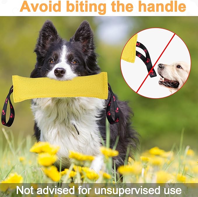 ToLanbbt Dog Tug Toy Bite Jute Pillow Pull Toy with 2 Strong Handles Perfect for Tug of War, Puppy Interactive Play, Tear Resistant Bite Training for Small Medium Large Dogs (Bright Yellow-Footprint)