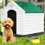 DWVO Plastic Dog House, Weatherproof Outdoor/Indoor Doghouse, Puppy Kennel with Air Vents and Elevated Floor