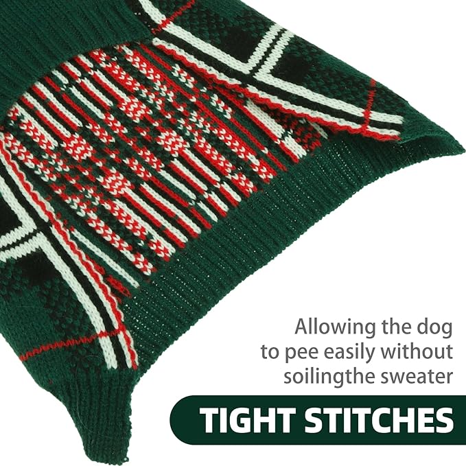PUPTECK Dog Sweaters for Large Medium Small Dogs - Fall Classic Plaid Style Puppy Holiday Winter Coat Clothes Warm, Green, XS