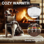 VIVAGLORY Softjoy Dog Coat, Dog Jacket for Winter & Christmas, Coat with Harness Hole & Velcro Closure, Reversible Plaid Checkered Warm Fluffy Heavy Duty for Puppy, L, Coffee