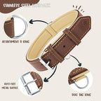 Riparo Brown Leather Dog Collar - Heavy Duty Wide Dog Collar for Small, Medium, Large and Extra Large Dogs with Dog Tag Holder (L: 1.5" Wide for 17"-21" Neck, Brown)