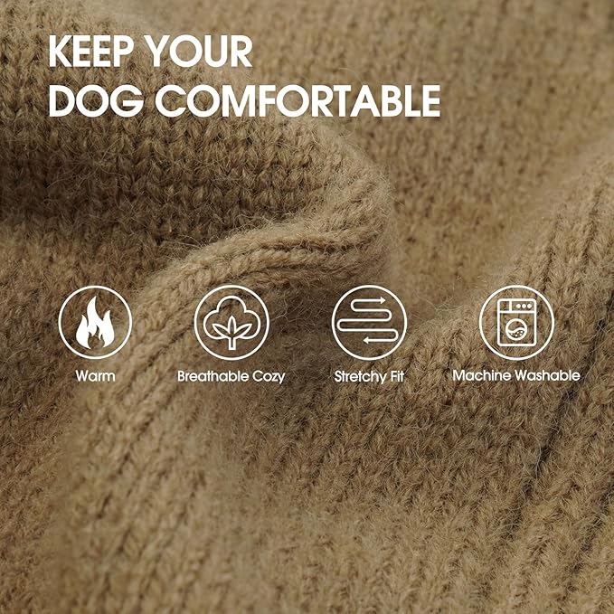 IECOii XXL Dog Sweater,Thermal Knit Big Dog Sweater with Sleeve,Pet Turtleneck Doggy Sweatshirt for Extra Large Dogs Boy Girl,Stretchy Large Dogs Cold Weather Outfit Pitbull Clothes,(Camel,XXL)