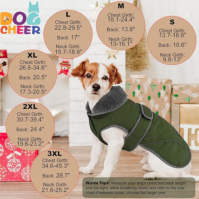 Dogcheer Dog Winter Coat,Fleece Collar Jacket Warm Vest Reflective Adjustable Sweater for Cold Weather,Windproof Waterproof Snow Coat for Small Medium Large Dogs,XXXL(Chest Girth 34.6-45.3,Back 28.7)