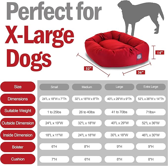 Majestic Pet 52 Inch Bagel Calming Dog Bed Washable – Cozy Soft Round Pet Bed with Spine Support for Dogs to Rest their Head - Fluffy Donut Puppy Bed 52x35x11 (Inch) - Large – Red
