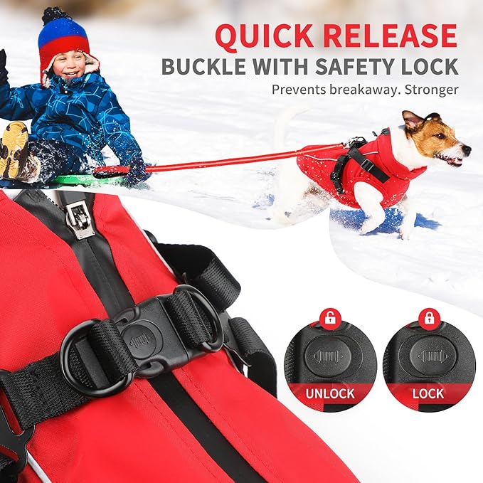 Dog Winter Coat Reflective Water-Resistant Jacket, Fleece Lined Windproof Puppy Coat with Back Zipper & D-Ring, Cold Weather Dog Coats for Small Medium Large Dogs (M, Red)