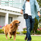 Dog Treat Pouch Magnetic Closure with Training Clicker，Hands-Free Design to Prevent Spills，Built in Poop Bag Dispenser，3 Ways To Wear，Metal Clip Waist Belt and Fanny Pack for Pet Walking（Black）