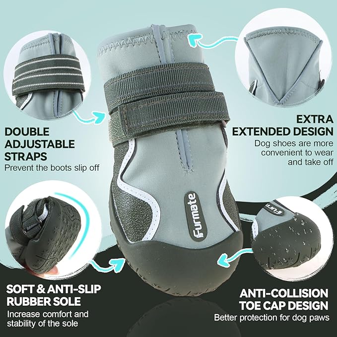 Dog Shoes for Large Small Medium Dogs,Dog Booties for Indoor Hardfloors Anti-Slip,Reflective Strip Waterproof Dog Boots & Paw Protectors for Outdoor Walking Hot Pavement,Winter Snow (Green-5)